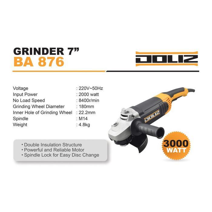 Mesin Gerinda Tangan Doliz BA 876 2000 Watt Angle Grinder BA 876 7 inch