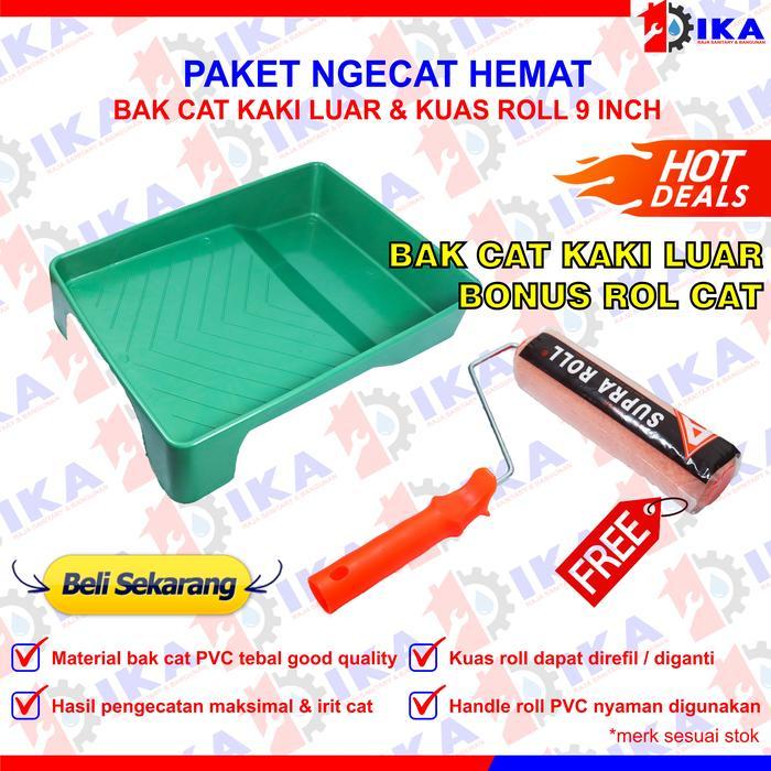PAKET NGE CAT HEMAT KUAS ROLL COPOT 9 INCH DAN BAK CAT KAKI LUAR KUAT CAT TEMBOK RUMAH PINTU MURAH