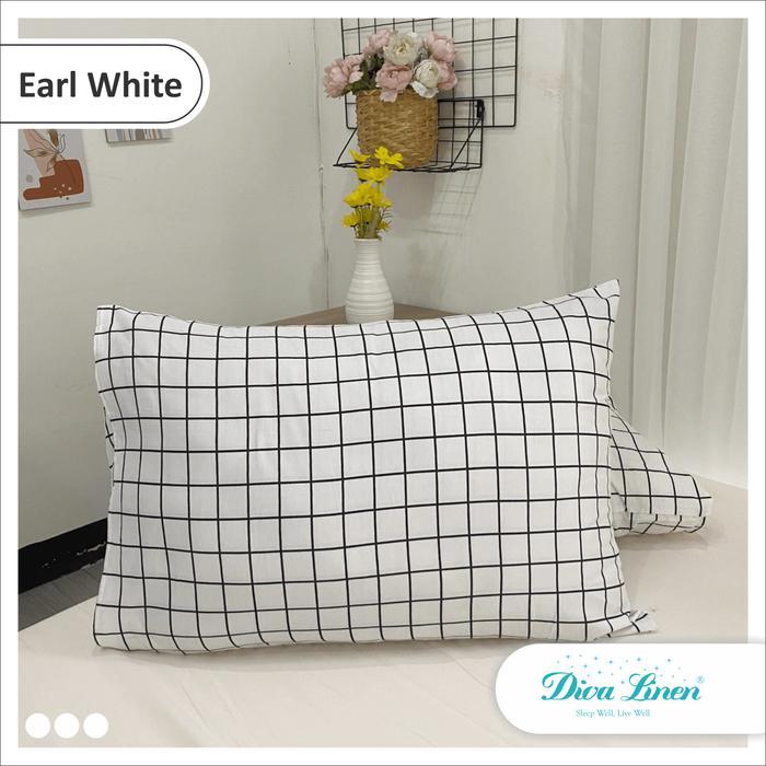 Diva Linen Sarung Bantal Dan Guling - Benang Kain Microtex Motif Kotak Kotak Earl White