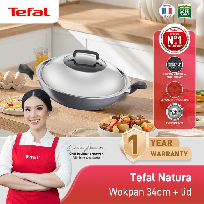 Tefal Wajan Kuali Penggorengan Anti Lengket Natura Wokpan 34cm + Tutup