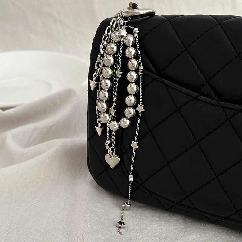 2025 New Pearl Beadeds Chain Keychain Ccb Peach Heart Bead Bag Chain Pendant Jewelry Accessories