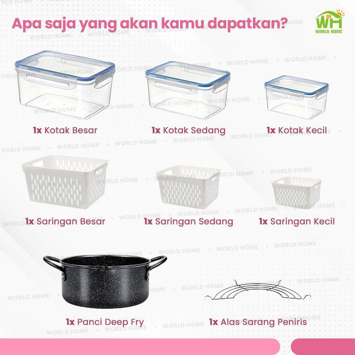 WORLDHOME X TOKO MAMA GIGI - Paket Hemat Kotak Penyimpanan Serbaguna + Panci Penggorengan dengan