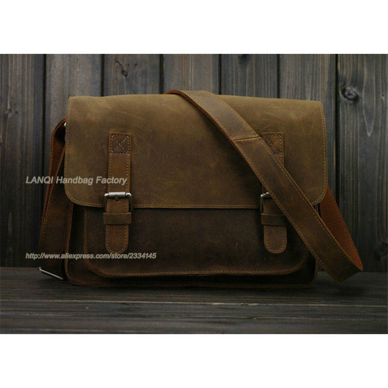 Vintage Crazy Horse Leather Men Shoulder Bag Crossbody Bag Men's Messenger Bag Genuine Leather Bag