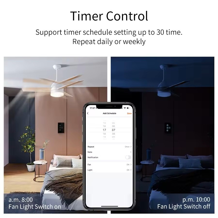 Tuya Wifi Smart Switch for Ceiling Fan LED Light Tuya Smart Life Alexa Google Voice Control Touch US