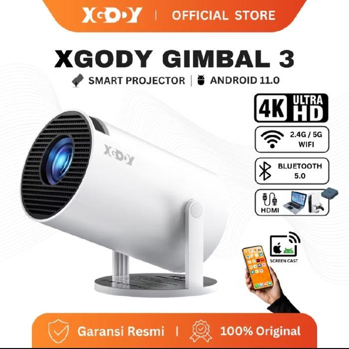 XGODY Gimbal3 Smart Proyektor Android 11.0 4K UHD WiFi6 Bluetoh 5.0