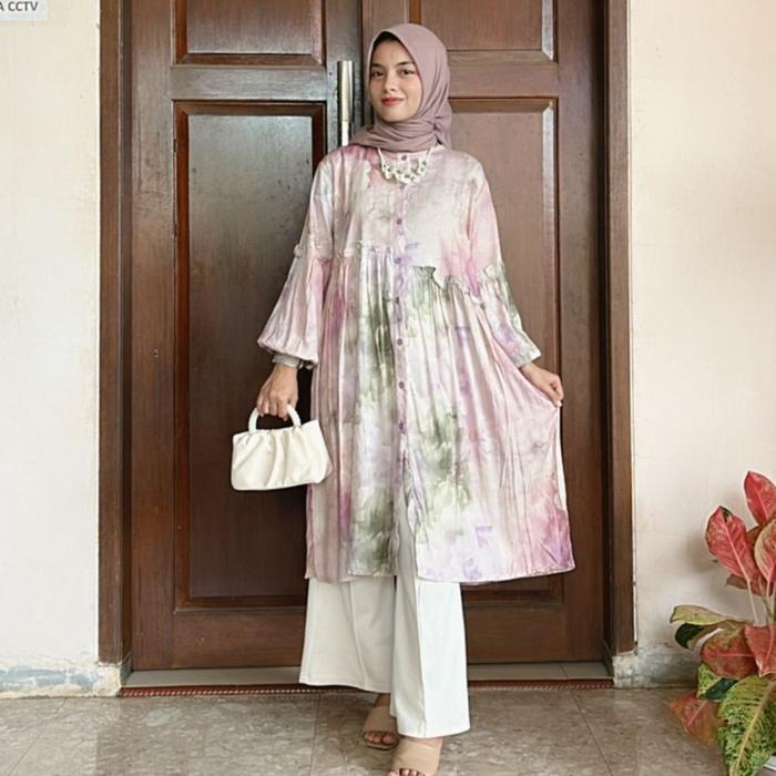 Best Seller Ameena Tunik Jumbo / Tunik Rayon / Tunik Motif / Tunik Jumbo Balon Kancing Muslim