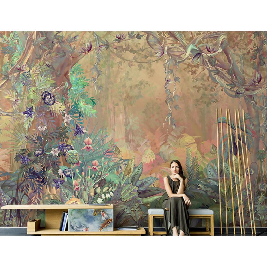 Custom Wallpaper Murals Hand Painted Tropical Jungle Flowers And Ds Wallpaper Living Room Tv