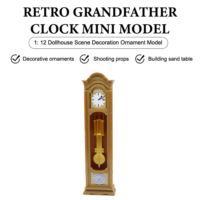 1/12 Dollhouse Miniature Grandfather Clock; Ideal Retro Furniture for Miniature Settings