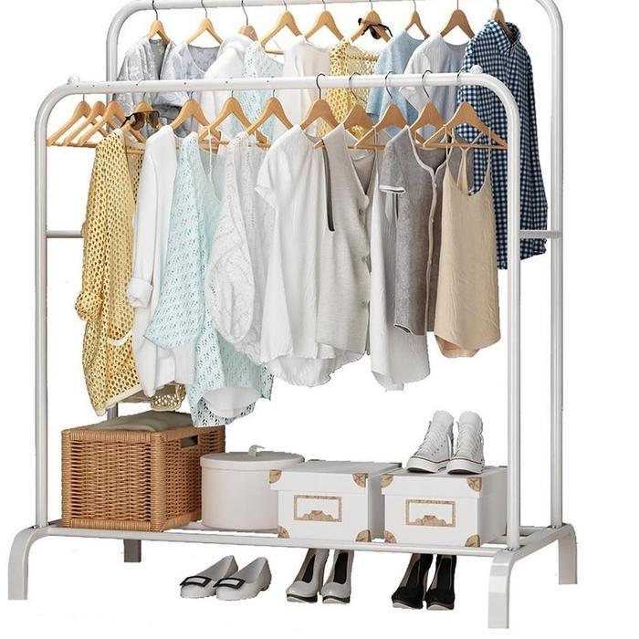 Gantungan Baju Jumbo Double Stand Hanger Baju Rak Gantungan Pakaian Double Pole Rak Display Butik