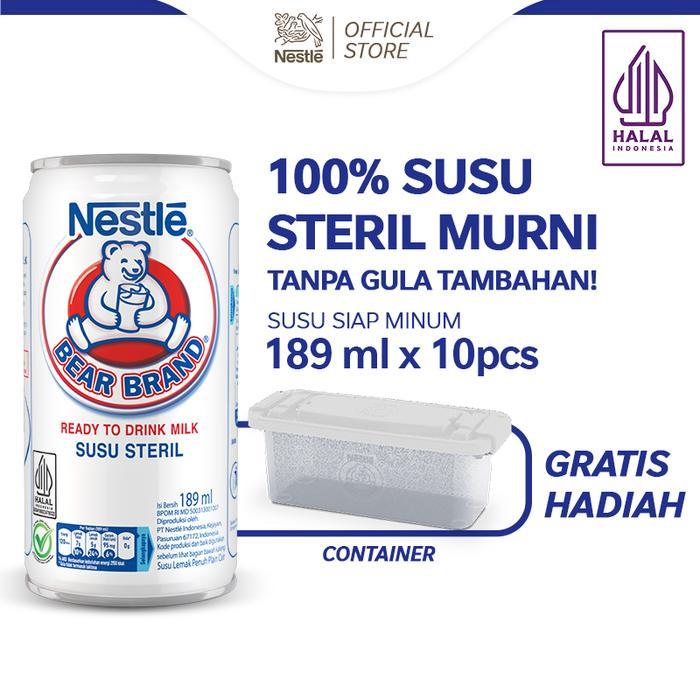 BEAR BRAND SUSU BERUANG STERIL MILK WHITE KALENG 189ML X 10PCS FREE CONTAINER