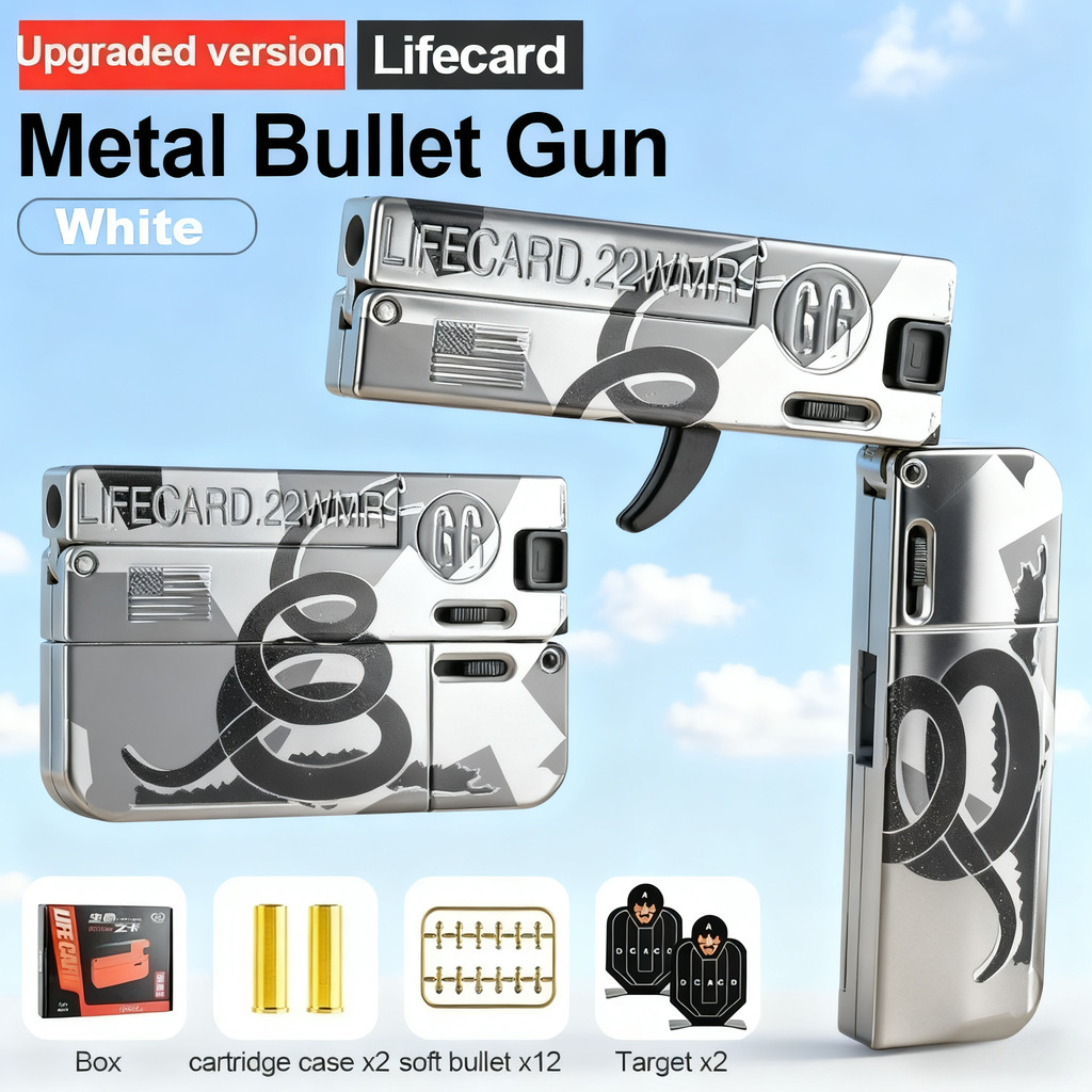 New Upgraded Lifecard Metal Folding Gun Toy for Kids Adult, Pistol Toys Gun With Soft Bullets Alloy