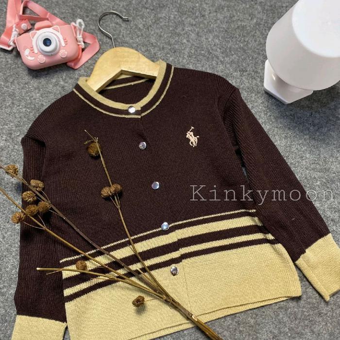 Cardigan Polo Salur Couple Ibu Dan Anak Perempuan Sweater Atasan Wanita Keluarga Pasti Ori