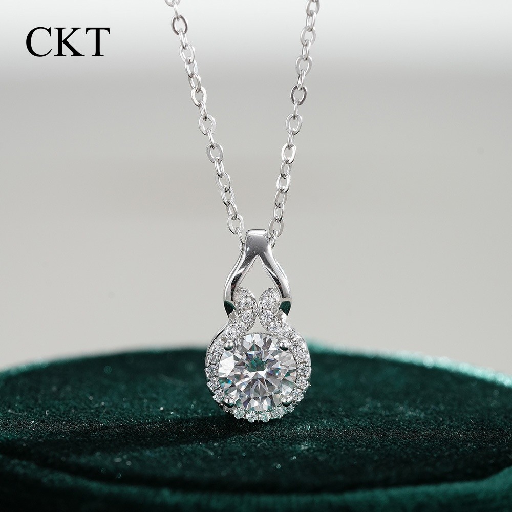 CKT Real 18k White Gold 1ct D Color Moissanite Diamond Necklace Pendant for Women Platinum Pt950