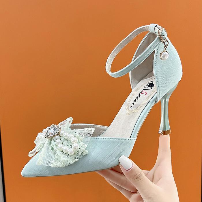 Pinkey P326 - Sepatu Stiletto High Heels Wanita Hak Tinggi 7Cm Biru Putih Hitam Shoes Pesta Heels