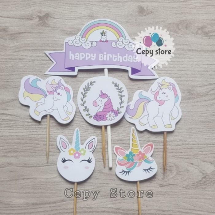 Cake Topper Happy Birthday / Cake Topper Unicorn / Hiasan Kue Unicorn