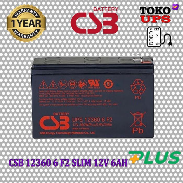 BATERAI CSB 12360 6 F2 12V 6AH SLIM 12V 360W/PCS/9.6V/5MIN