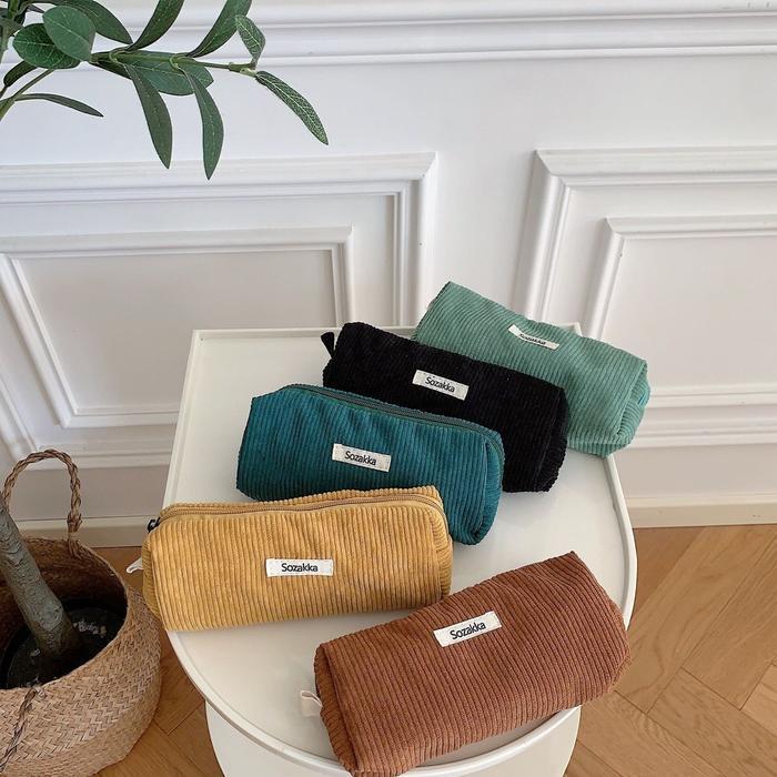 [MILOLI] 1PCS KOTAK PENSIL SOZAKKA CORDUROY TEMPAYT PENSIL PENCIL CASE KOREAN STYLE STATIONERY -