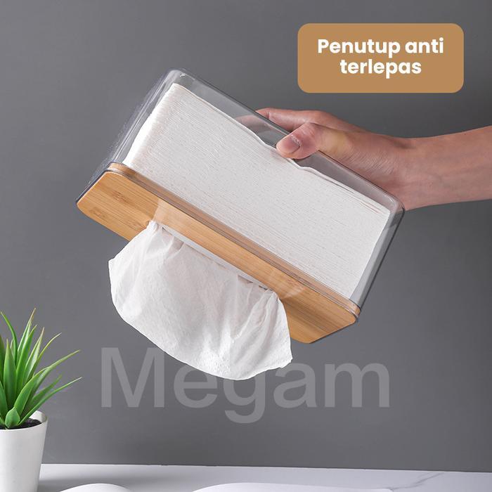 Megam Kotak Tissue Kayu Akrilik Tempat Tissue Transparan Aestetic Tempat Tisu Dapur Kamar Mandi