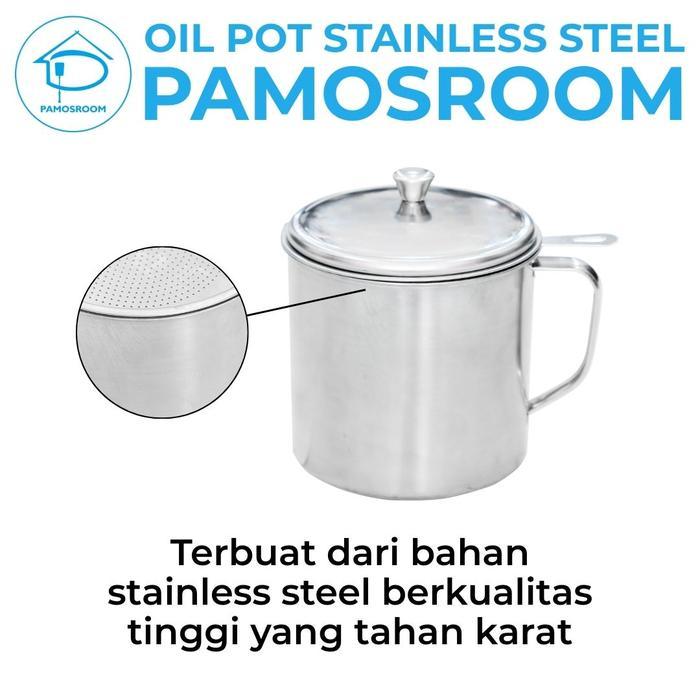 Pamosroom Oil Pot Stainless 304 Saringan Minyak Stainless Steel Tempat Minyak Goreng Bekas Saring