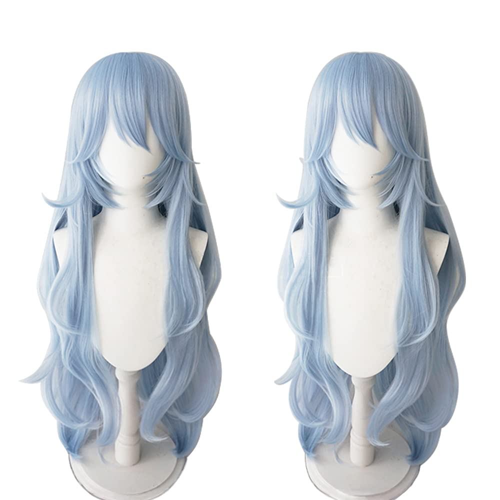 Rei Ayanami Anime Wig Costume Character Long Wavy Light Blue Party Cosplay Wig Synthetic Hair