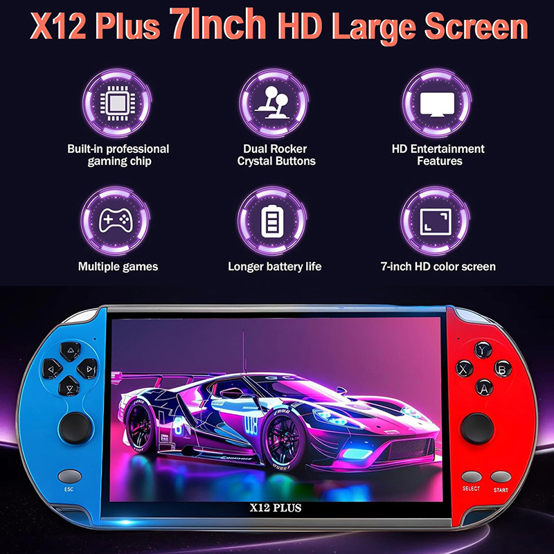 X12 Plus 7.1Inch Handheld Game Console IPS Screen Video Game Player Retro Game Console Built-in
