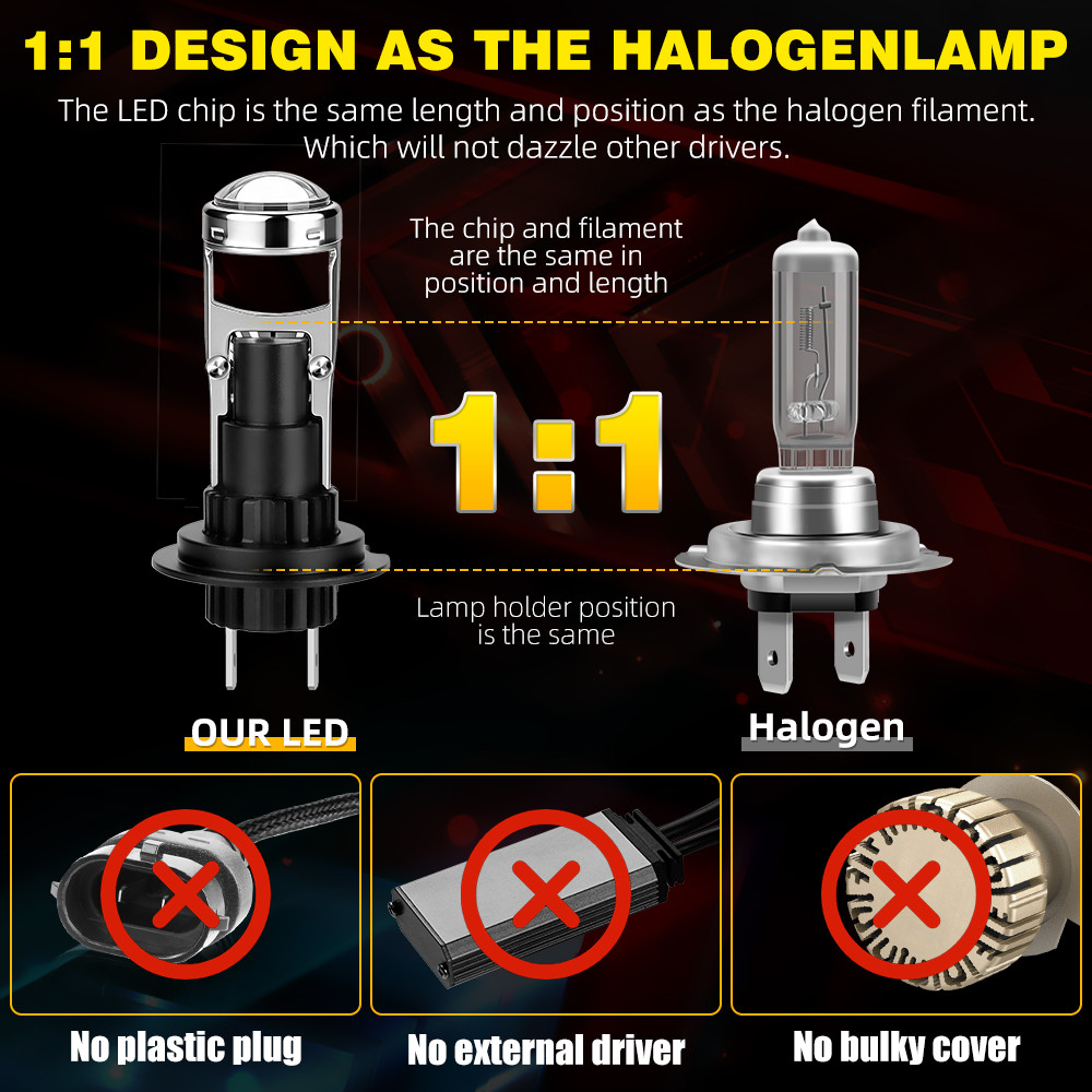 H7 LED Projector Headlight 30000LM 90W HD Lens Headlights h7 Light Bulbs for Car Turbo Lamp