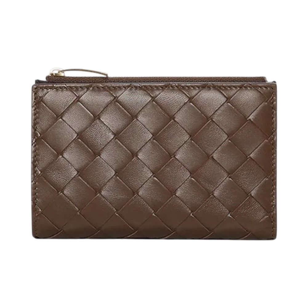 Medium Intrecciato Bifold Zip Wallet Nocciola/Dark Barolo