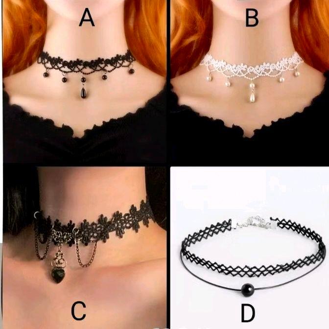 Kalung Coker / Choker / Gothic / Gotik / Vintage / Hitam wanita