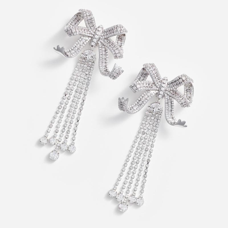 Exaggerate Bow and Tassel Rhinestone Earrings for Women Delicate Crystal Drop Jewelry for Women