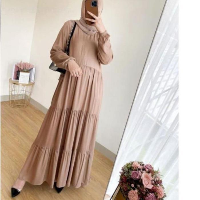 Hanum dress premium /dress polos /dress busui /gamis busui/ dress rayon/All Size Muslim Nyaman Hitam