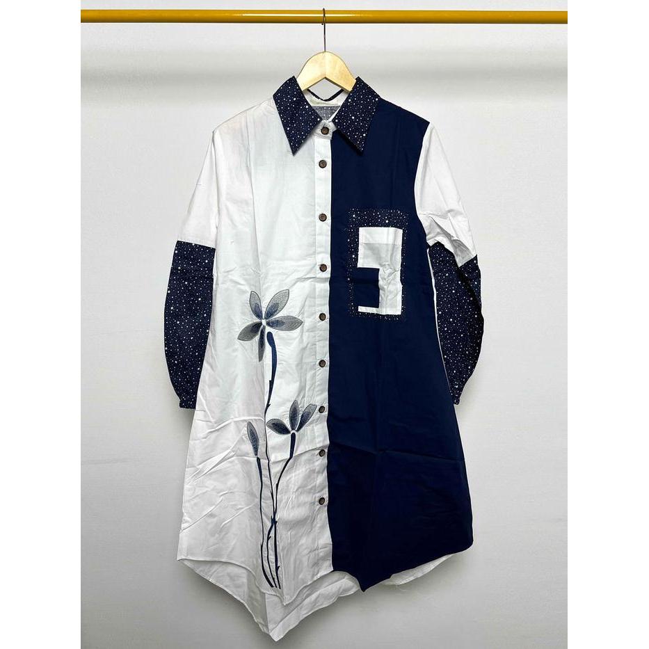 Ini Murah Tunik Wanita Motif Bunga Bordir Bahan Katun Jepang