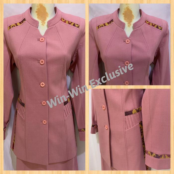 DISKON Setelan Blazer Baju Kerja Kantor Wanita Batik Merah Muda / Pink READY STOCK