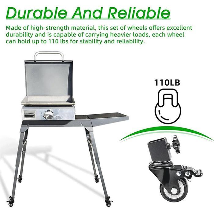 GRIDDLE WHEELS WITH BRAKE 4PCS GRIDDLE GRILL WHEELS WITH BRAKES HIGH-STRENGTH STEEL GRIDDLE