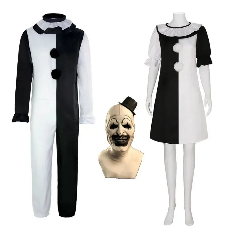 USA N3O3 Terrifier Art Clown Joker Cosplay Costume Jumpsuit Mask Fancy Dress Up Horror Outfits Women