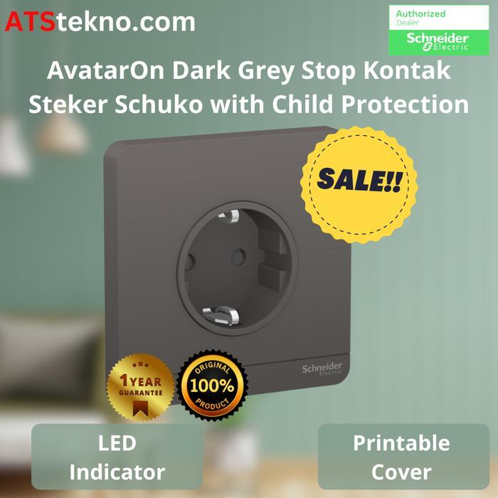 [] Schneider Electric Avatar On Stop Kontak Schuko Dark Grey (AvatarOn)