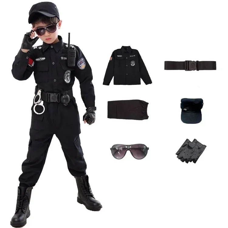 Costumes De Policier Du Swat Pour Enfants, Uniforme De Police De Carnaval Pour Enfants, Arme,