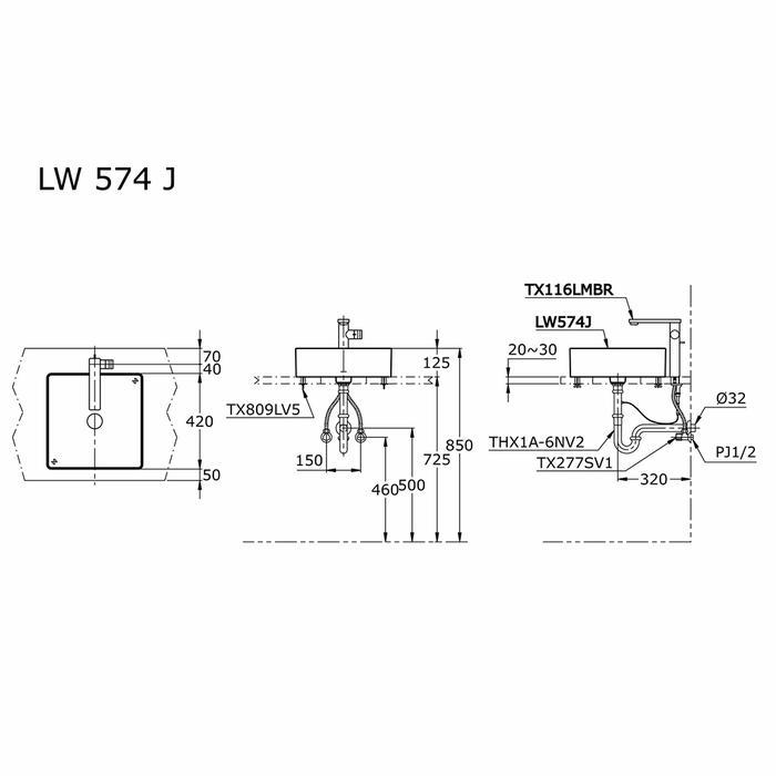 Wastafel Toto LW 574 J / LW574J (Body Only) Model Diatas Meja