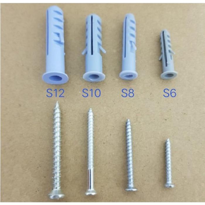 "New" Baut Dinding Tembok Fisher + Sekrup S5 S6 S8 S10 Per Pack Baut Gypsum Kuat Murah 12 PCS Warna