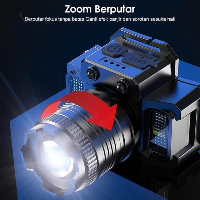 LED Senter Kepala Super Terang - Anti Air Waterproof - Tahan Lama - Lampu Cas Depan Kepala - Senter