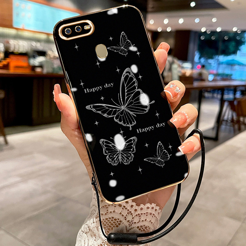 Casing Hp Untuk OPPO A7 A5s A12 A12s A11k Case butterfly pelapisan elektro Cesing silikon Kasing Sof
