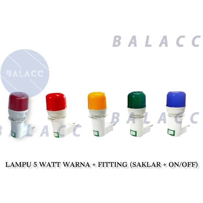 Lampu tidur led warna + fitting colok switch 5 Watt / Lampu 5w + Fitting Colok + Saklar On Off