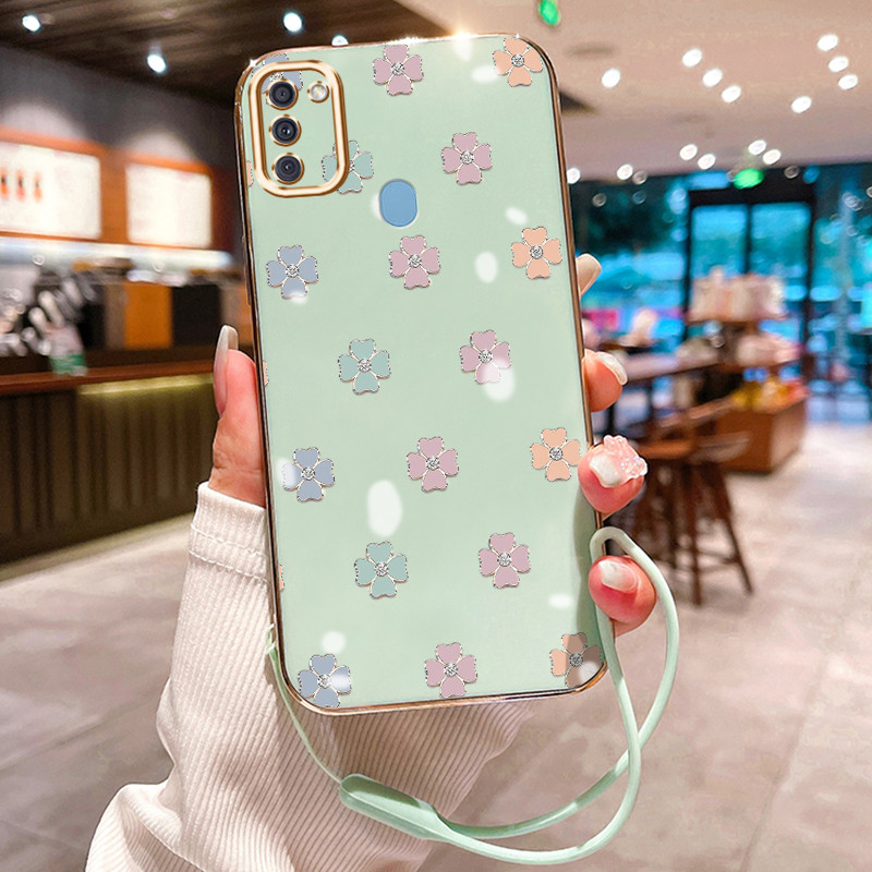 Casing Hp Untuk Samsung Galaxy A11 M11 Case Mint Green Flower Elektro Plating Cesing silikon Kasing 