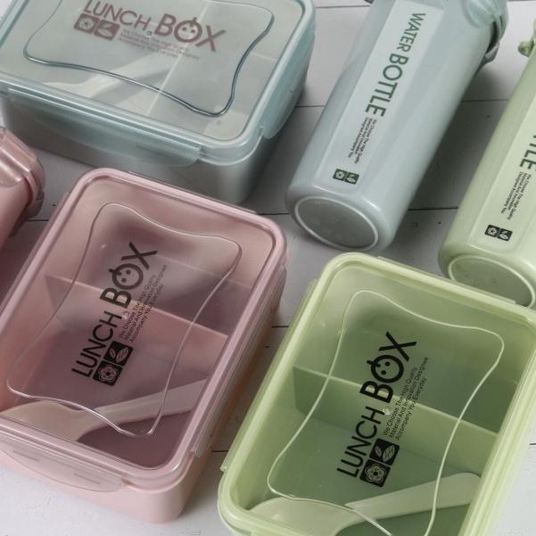 LUNCH BOX SET / KOTAK BEKAL SET / KOTAK NASI SET FREE BOTOL MINUM & SENDOK 8216 500ML