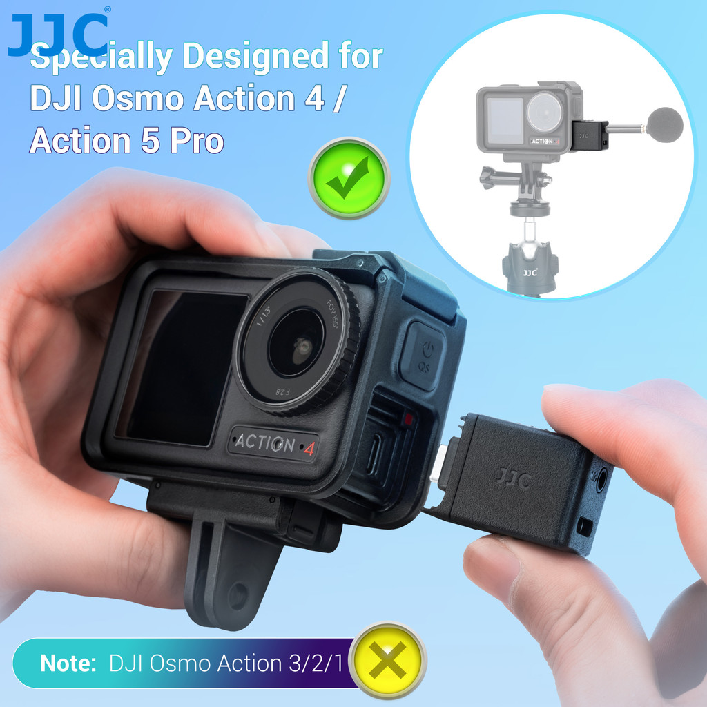 JJC Osmo Action 6 Mic Adapter 3.5mm Audio Mic Adapter for DJI Osmo Action 5 Pro 4 Supports