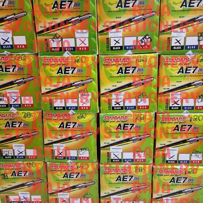 "New" STANDARD AE7 0.5 BLACK BLUE RED BALL PEN BOLPEN PENA PEN STANDARD AE7 HITAM BIRU MERAH 0.5