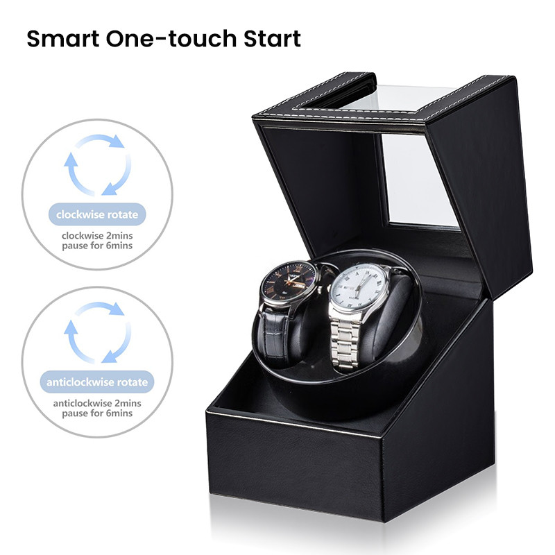 Double Watch Winder for Automatic Watches Automatic Watch Winder Leather Box 2 Slots Watch Winder