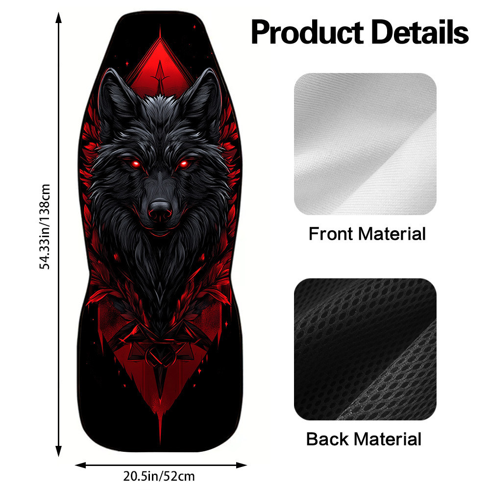2pcs Horror Fantasy Black Wolf Print Car Seat Covers ?Universal Fit For Cars, Trucks, Vans, SUVs