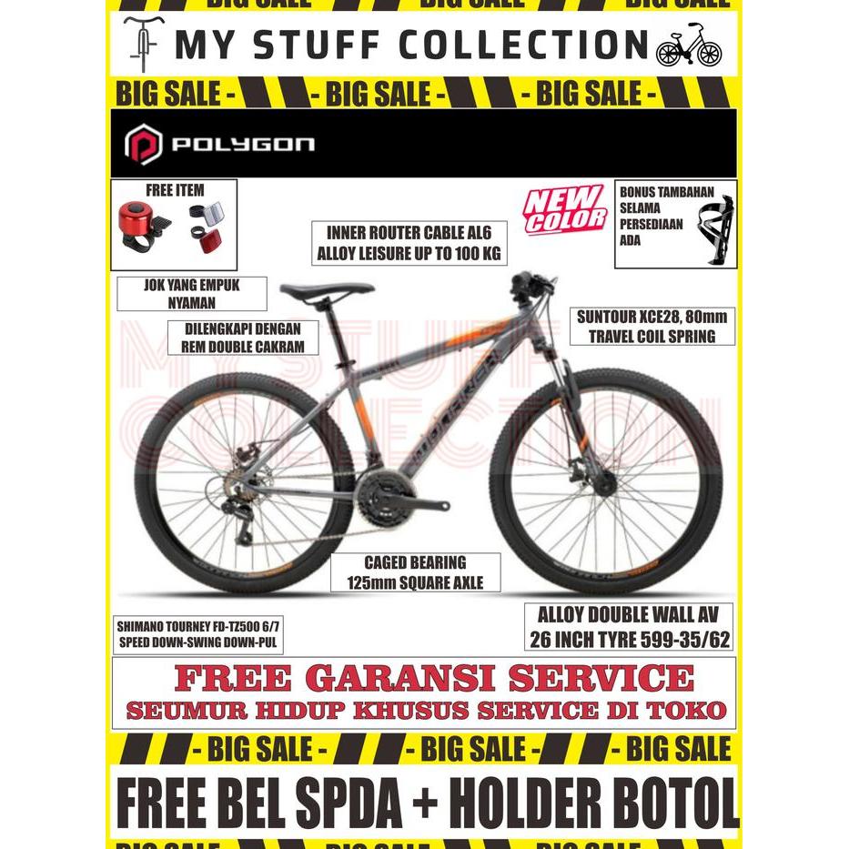 Hot Sale Sepeda Gunung Mtb Polygon Monarch 3 Frame Alloy 26 3*7 Shimano Disc Brake