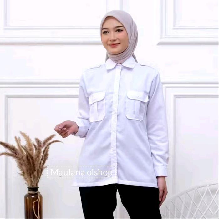 Baju Dinas PDH Putih wanita lengan panjang Baju PNS Baju Cewek PPPK PEMDA Paskibra Cewek Katun