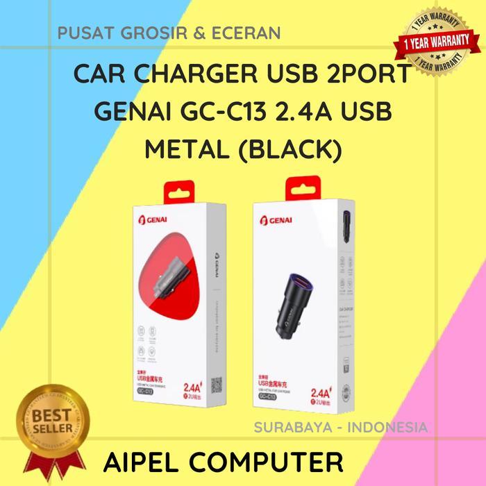 GCC13 Car Charger USB 2PORT GENAI GC-C13 2.4A USB METAL (Black)